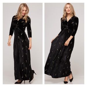 Twist Front Pineapple Print Velvet maxi dress